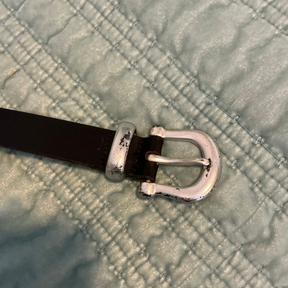 EXPRESS JEANS Black Leather Silver Buckle Belt Vintage L